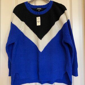 Express Cotton Blend Sweater Sapphire Black White Petite XS